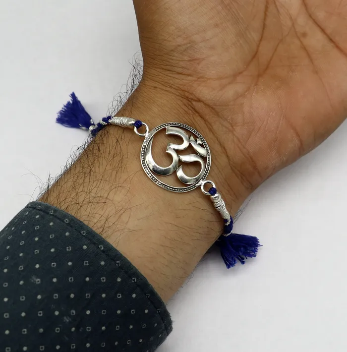 TRIBAL ORNAMENTS Bracelets Pure 925 sterling silver handmade OM design Rakhi Bracelet amazing stylish gift for Rakshabandhan rk20