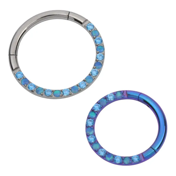 Rings Tulsa Body Jewelry Opal CZ Face Titanium Hinged Ring