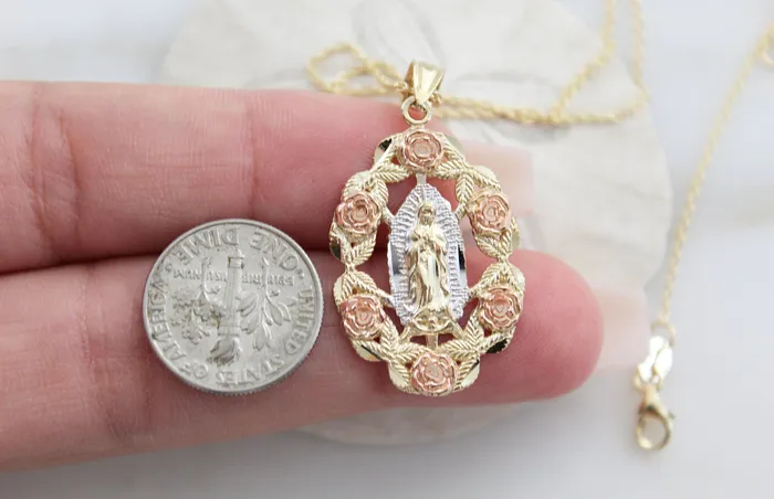 Necklaces TheLittleCatholic 14k Gold Rose Our Lady of Guadalupe Necklace