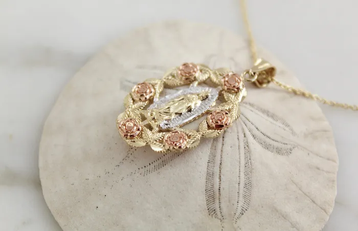 Necklaces TheLittleCatholic 14k Gold Rose Our Lady of Guadalupe Necklace