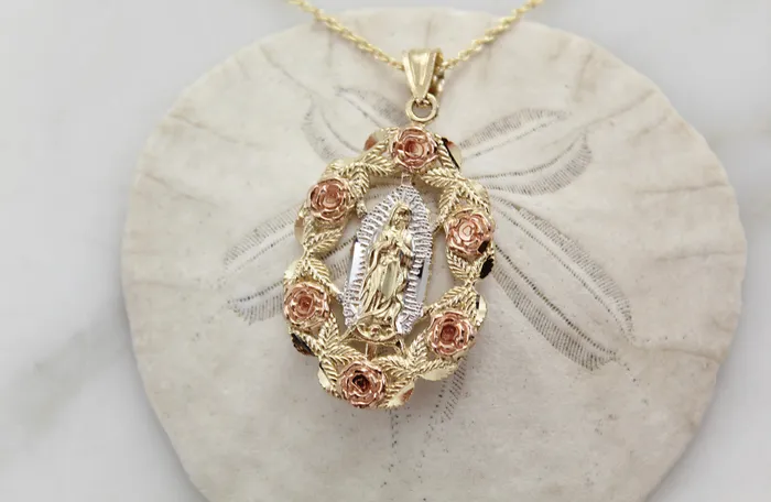 Necklaces TheLittleCatholic 14k Gold Rose Our Lady of Guadalupe Necklace