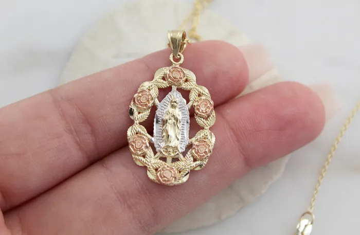 Necklaces TheLittleCatholic 14k Gold Rose Our Lady of Guadalupe Necklace