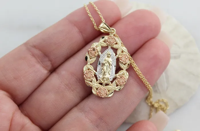 Necklaces TheLittleCatholic 14k Gold Rose Our Lady of Guadalupe Necklace