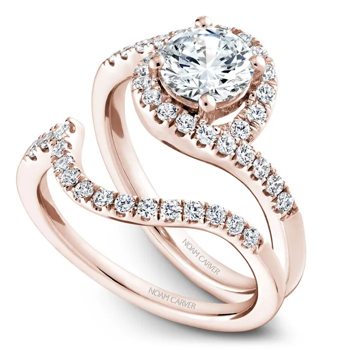 Rings International Diamond Center Noam Carver Rose Gold Curved Halo Diamond Engagement Ring Setting 040 CTW