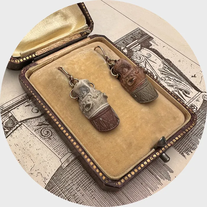 21stfinds Earrings Carved Lava Stone Lion Earrings