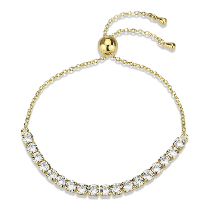 3W1665 Gold Brass Bracelet with AAA Grade CZ in Clear Alamode Bracelets