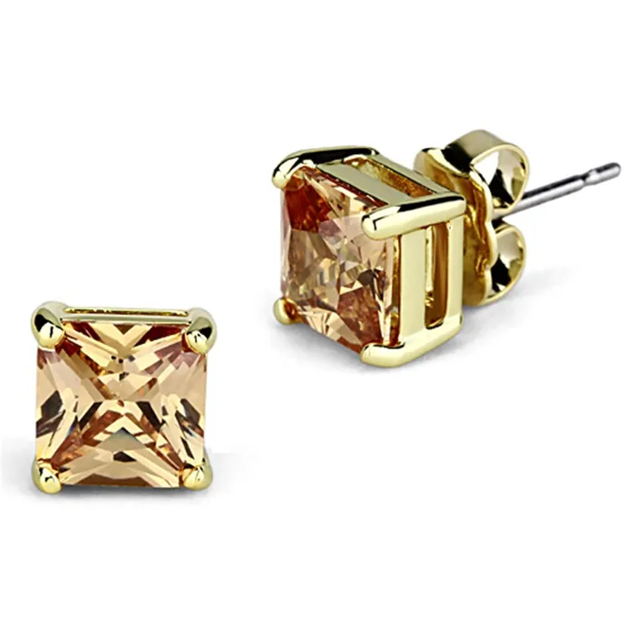 3W533 Gold Brass Earrings with AAA Grade CZ in Champagne Alamode Earrings