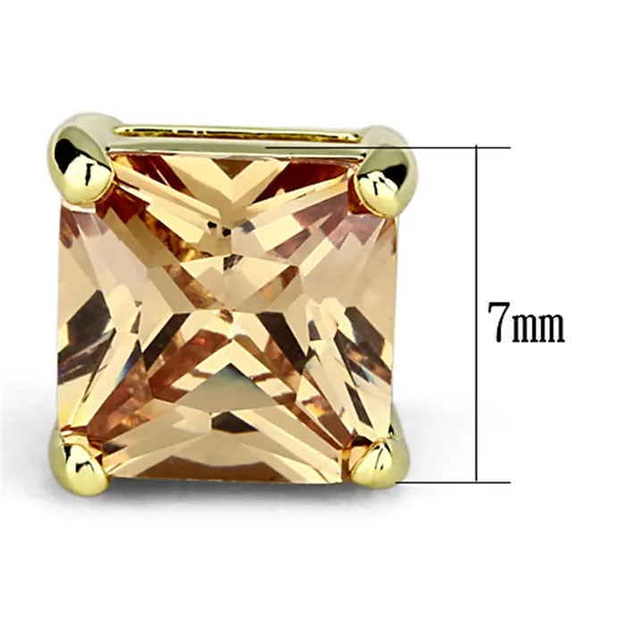 3W533 Gold Brass Earrings with AAA Grade CZ in Champagne Alamode Earrings