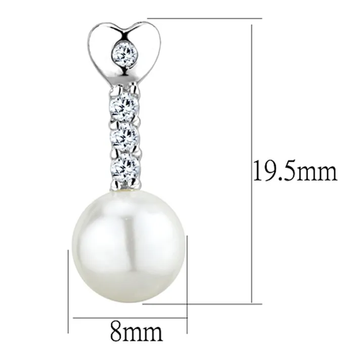 Alamode Earrings 3W675 Rhodium Brass Earrings with Synthetic Pearl in White