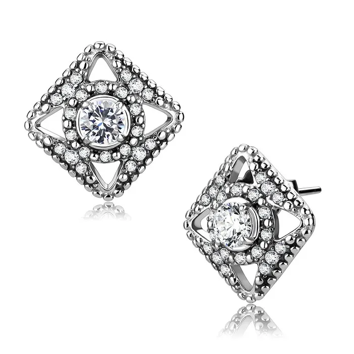 Alamode Earrings DA072 High polished no plating Stainless Steel Earrings with AAA Grade CZ in Clear Alamode Earrings DA072 High polished no plating Stainless Steel Earrings with AAA Grade CZ in Clear