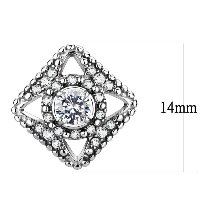 Alamode Earrings DA072 High polished no plating Stainless Steel Earrings with AAA Grade CZ in Clear