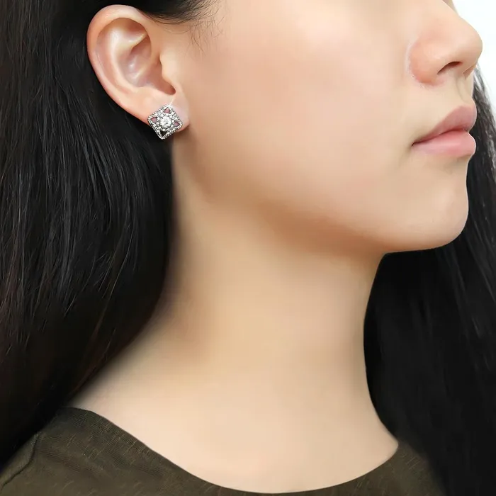 Alamode Earrings DA072 High polished no plating Stainless Steel Earrings with AAA Grade CZ in Clear