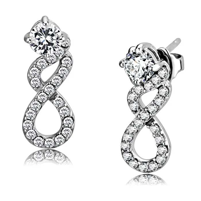 Alamode Earrings DA203 High polished no plating Stainless Steel Earrings with AAA Grade CZ in Clear Alamode Earrings DA203 High polished no plating Stainless Steel Earrings with AAA Grade CZ in Clear