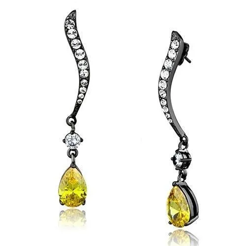 Alamode Earrings TK2631 IP Light Black IP Gun Stainless Steel Earrings with AAA Grade CZ in Topaz Alamode Earrings TK2631 IP Light Black IP Gun Stainless Steel Earrings with AAA Grade CZ in Topaz