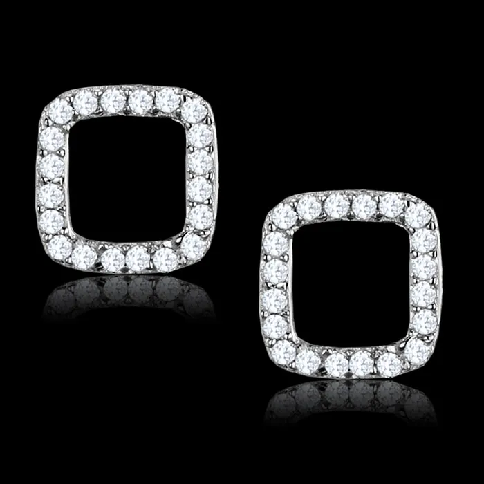 Alamode Earrings TS445 Rhodium 925 Sterling Silver Earrings with AAA Grade CZ in Clear