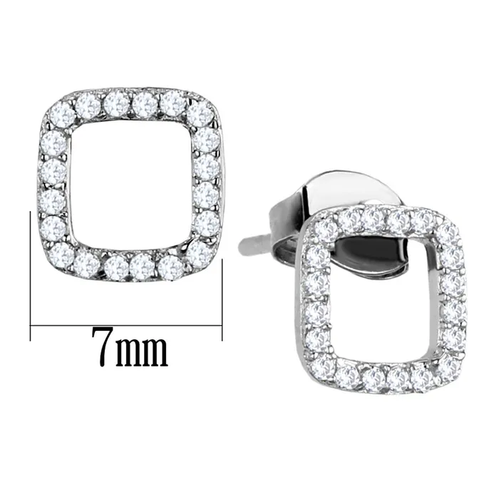 Alamode Earrings TS445 Rhodium 925 Sterling Silver Earrings with AAA Grade CZ in Clear
