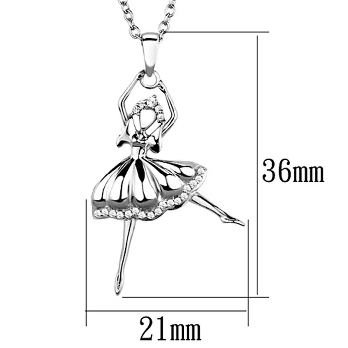 Alamode Necklaces TS163 Rhodium 925 Sterling Silver Chain Pendant with AAA Grade CZ in Clear