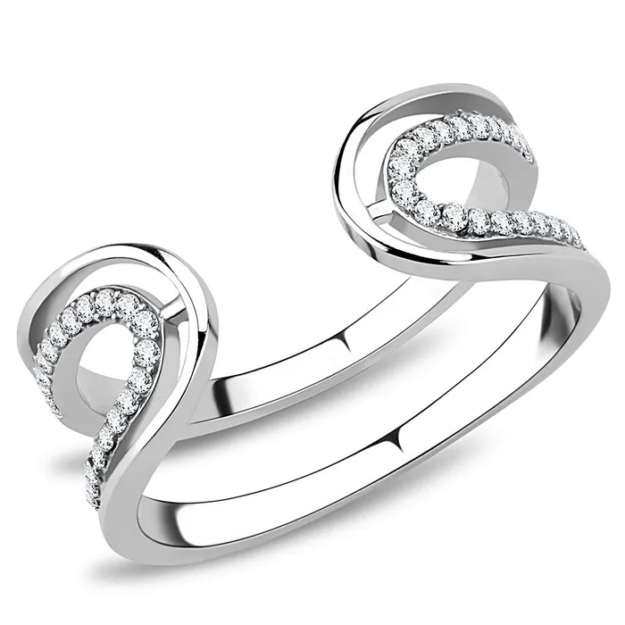 Alamode Rings DA056 High polished no plating Stainless Steel Ring with AAA Grade CZ in Clear