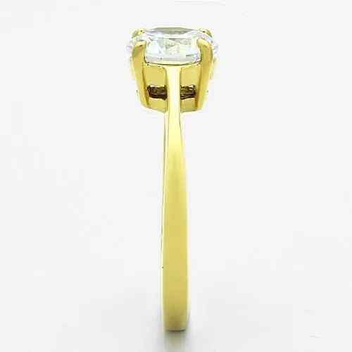 Alamode Rings TK1405 IP GoldIon Plating Stainless Steel Ring with AAA Grade CZ in Clear