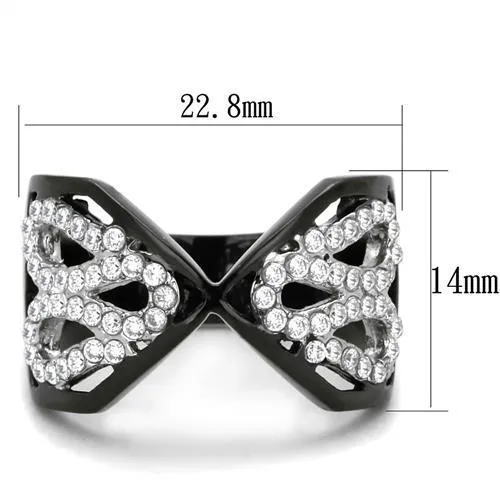 Alamode Rings TK1644 TwoTone IP Black Stainless Steel Ring with AAA Grade CZ in Clear