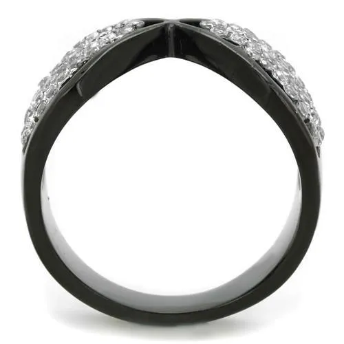 Alamode Rings TK1644 TwoTone IP Black Stainless Steel Ring with AAA Grade CZ in Clear