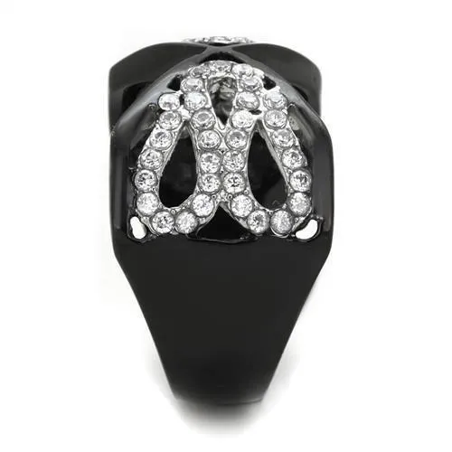 Alamode Rings TK1644 TwoTone IP Black Stainless Steel Ring with AAA Grade CZ in Clear