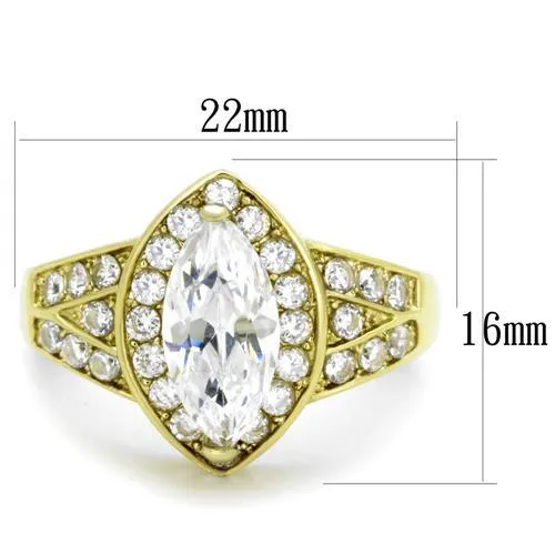 Alamode Rings TK1896 IP GoldIon Plating Stainless Steel Ring with AAA Grade CZ in Clear