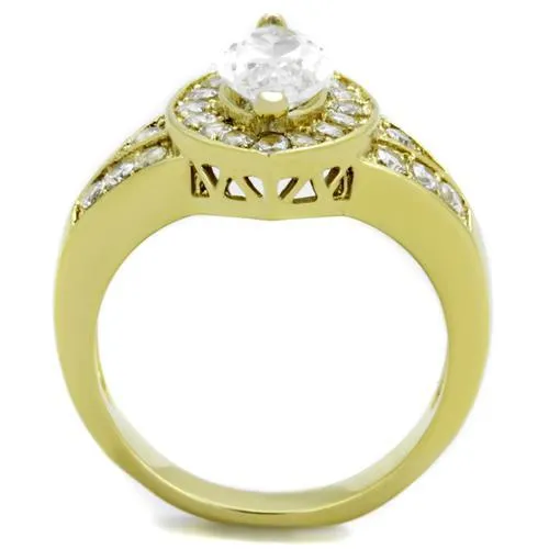 Alamode Rings TK1896 IP GoldIon Plating Stainless Steel Ring with AAA Grade CZ in Clear