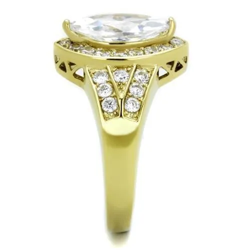 Alamode Rings TK1896 IP GoldIon Plating Stainless Steel Ring with AAA Grade CZ in Clear