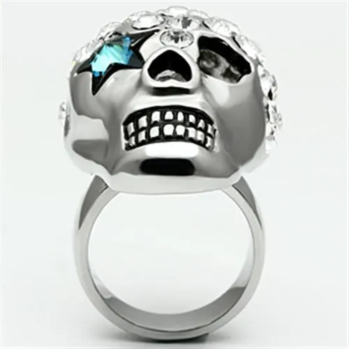 Alamode Rings TK669 High polished no plating Stainless Steel Ring with Top Grade Crystal in Capri Blue