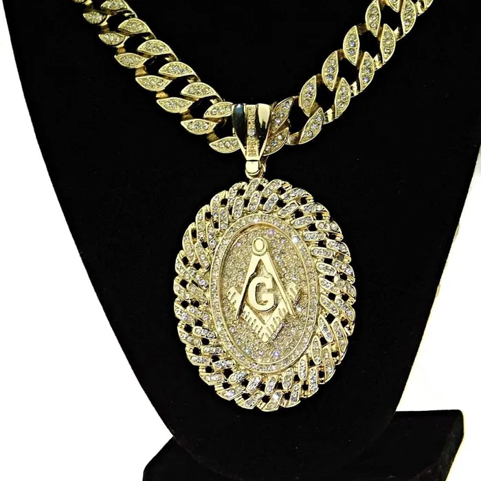 Bling Cartel Admin Necklaces 14K Gold Plated Masonic Oval Iced Medallion Cuban Link Chain Necklace 30 Bling Cartel Admin Necklaces 14K Gold Plated Masonic Oval Iced Medallion Cuban Link Chain Necklace 30