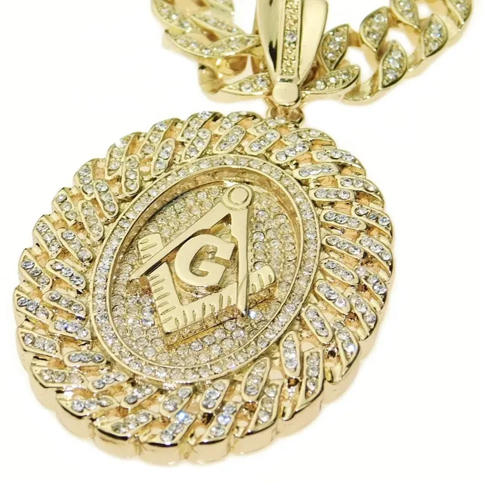 Bling Cartel Admin Necklaces 14K Gold Plated Masonic Oval Iced Medallion Cuban Link Chain Necklace 30
