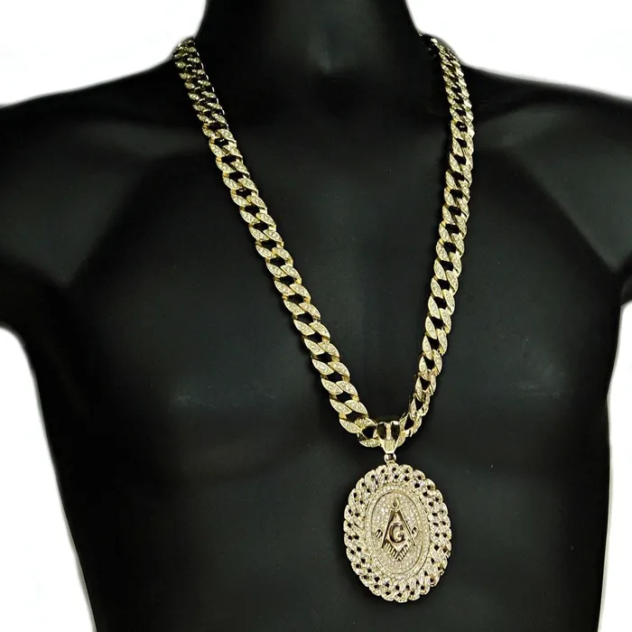 Bling Cartel Admin Necklaces 14K Gold Plated Masonic Oval Iced Medallion Cuban Link Chain Necklace 30