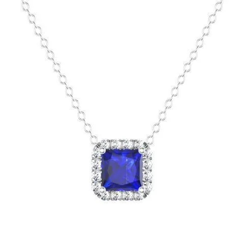 Blue Sapphire Princess Halo Pendant deBebians Necklaces