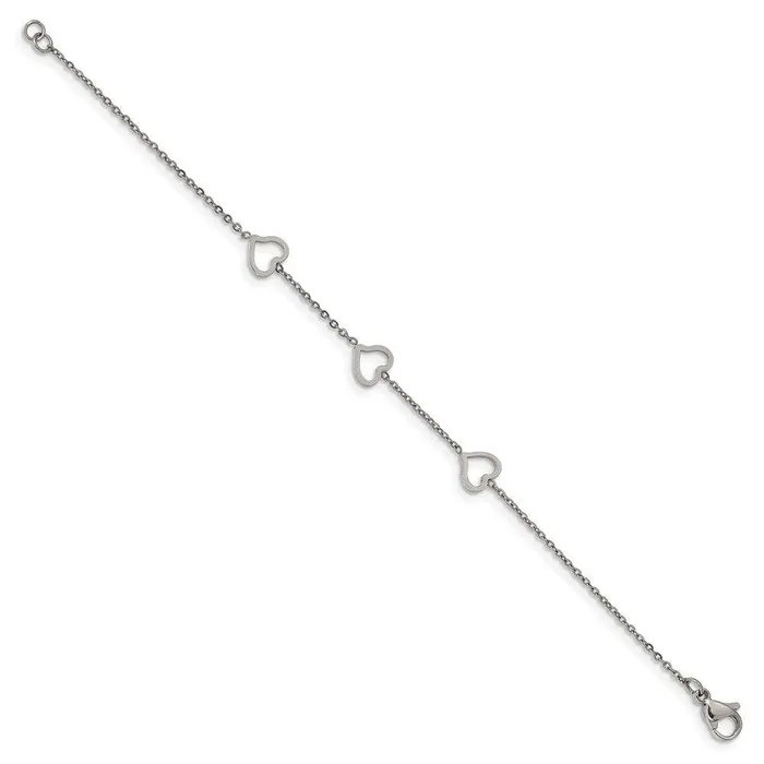 Bracelets Chisel Stainless Steel Polished 7in Hearts Bracelet