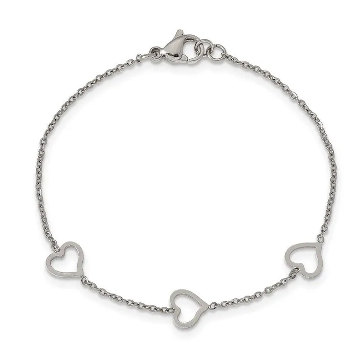 Bracelets Chisel Stainless Steel Polished 7in Hearts Bracelet