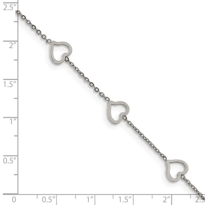 Bracelets Chisel Stainless Steel Polished 7in Hearts Bracelet