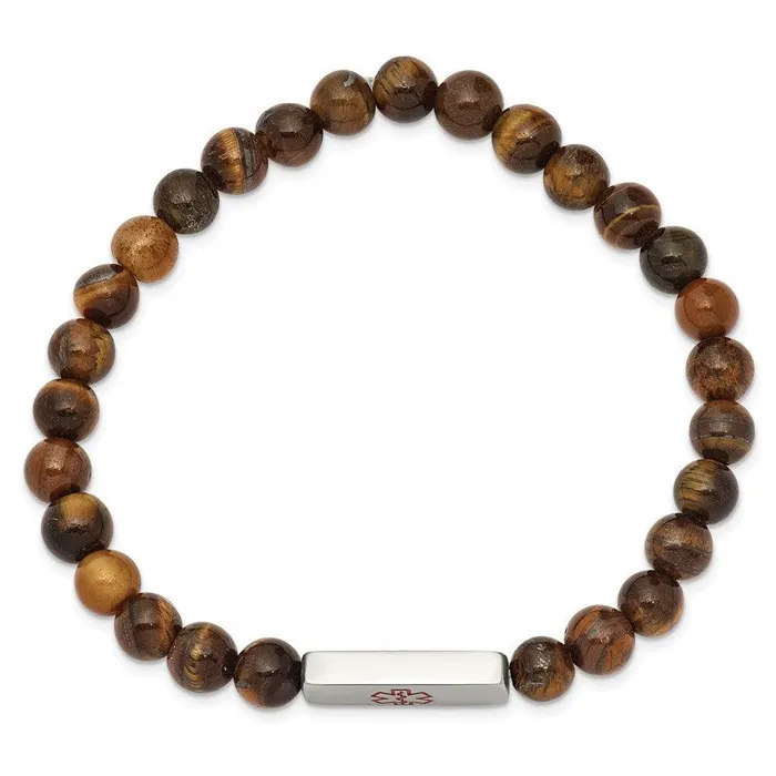 Bracelets Chisel Stainless Steel Polished Medical ID Tigers Eye Bead Stretch Bracelet