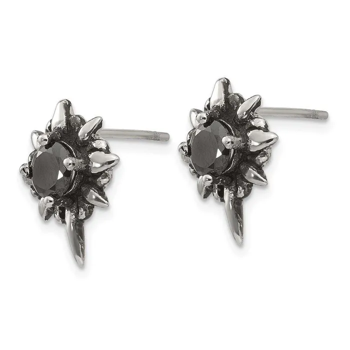 Chisel Earrings Stainless Steel Antiqued and Polished wBlack CZ Post Earrings Chisel Earrings Stainless Steel Antiqued and Polished wBlack CZ Post Earrings