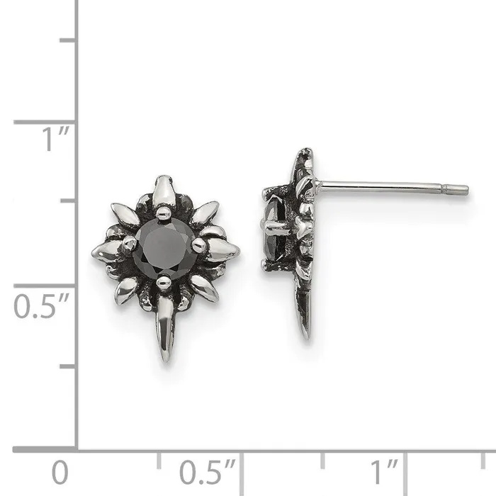 Chisel Earrings Stainless Steel Antiqued and Polished wBlack CZ Post Earrings Chisel Earrings Stainless Steel Antiqued and Polished wBlack CZ Post Earrings