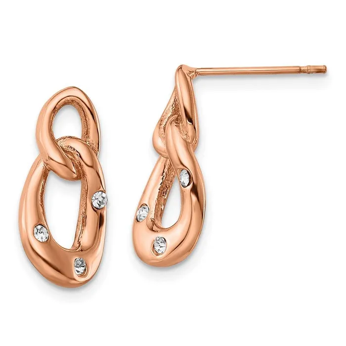 Chisel Earrings Stainless Steel Polished Rose IP Plated Loop Crystal Dangle Earrings Chisel Earrings Stainless Steel Polished Rose IP Plated Loop Crystal Dangle Earrings