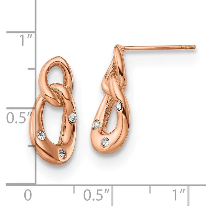 Chisel Earrings Stainless Steel Polished Rose IP Plated Loop Crystal Dangle Earrings Chisel Earrings Stainless Steel Polished Rose IP Plated Loop Crystal Dangle Earrings