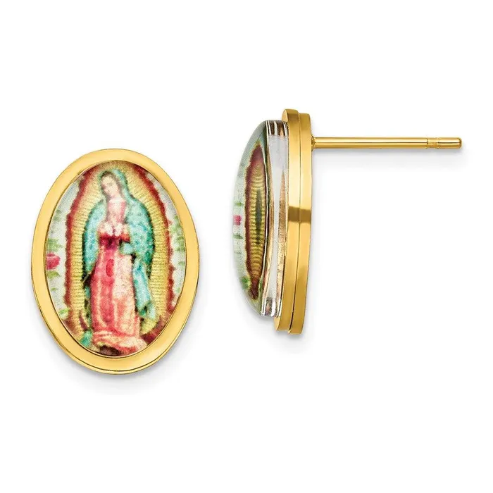 Chisel Earrings Stainless Steel Polished Yellow IP Enamel Lady of Guadalupe Post Earrings Chisel Earrings Stainless Steel Polished Yellow IP Enamel Lady of Guadalupe Post Earrings