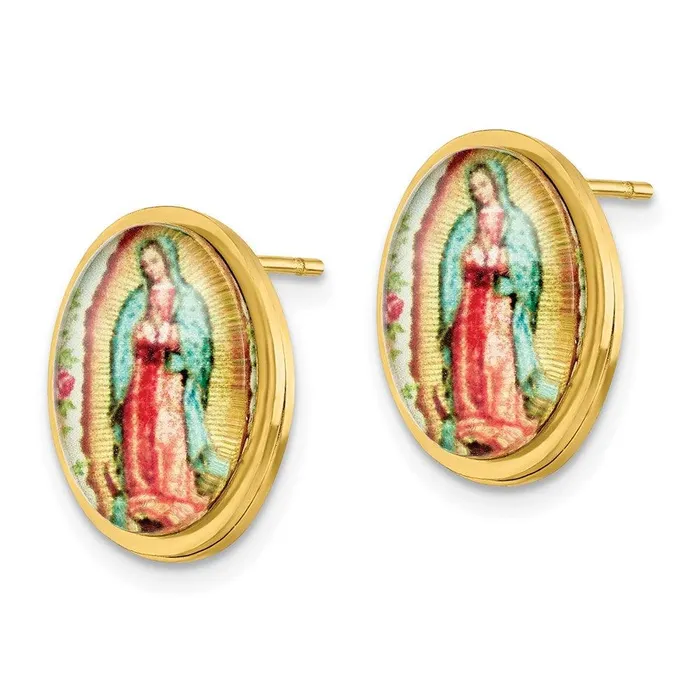 Chisel Earrings Stainless Steel Polished Yellow IP Enamel Lady of Guadalupe Post Earrings Chisel Earrings Stainless Steel Polished Yellow IP Enamel Lady of Guadalupe Post Earrings