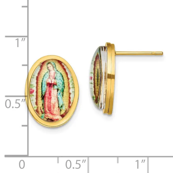 Chisel Earrings Stainless Steel Polished Yellow IP Enamel Lady of Guadalupe Post Earrings Chisel Earrings Stainless Steel Polished Yellow IP Enamel Lady of Guadalupe Post Earrings