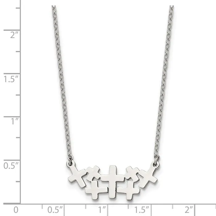 Chisel Necklaces Stainless Steel Brushed and Polished Multi Cross Necklace