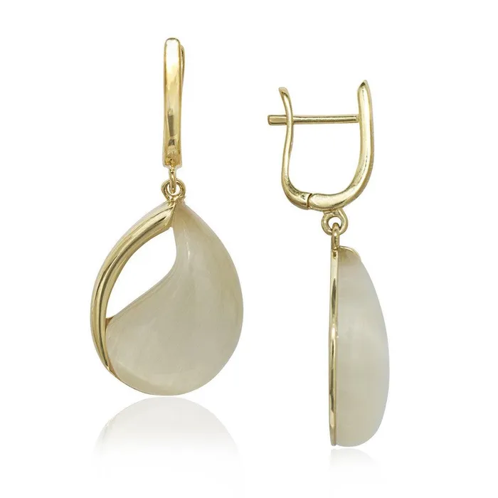 Classic Earrings Sterling Silver GP Nude Yellow Cats Eye Teardrop Earrings Classic Earrings Sterling Silver GP Nude Yellow Cats Eye Teardrop Earrings