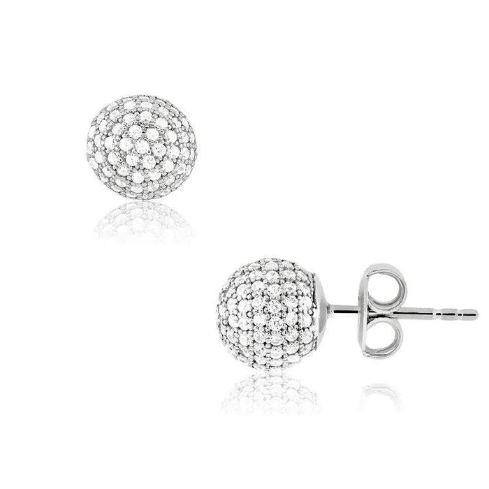 Classic Earrings Sterling Silver Micro Pave CZ 9mm Stud Earrings