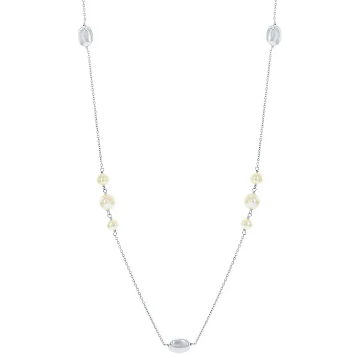 Classic Necklaces Classic Womens Necklace Sterling Silver Round FWP with Shiny Oval Beads M5448 Classic Necklaces Classic Womens Necklace Sterling Silver Round FWP with Shiny Oval Beads M5448