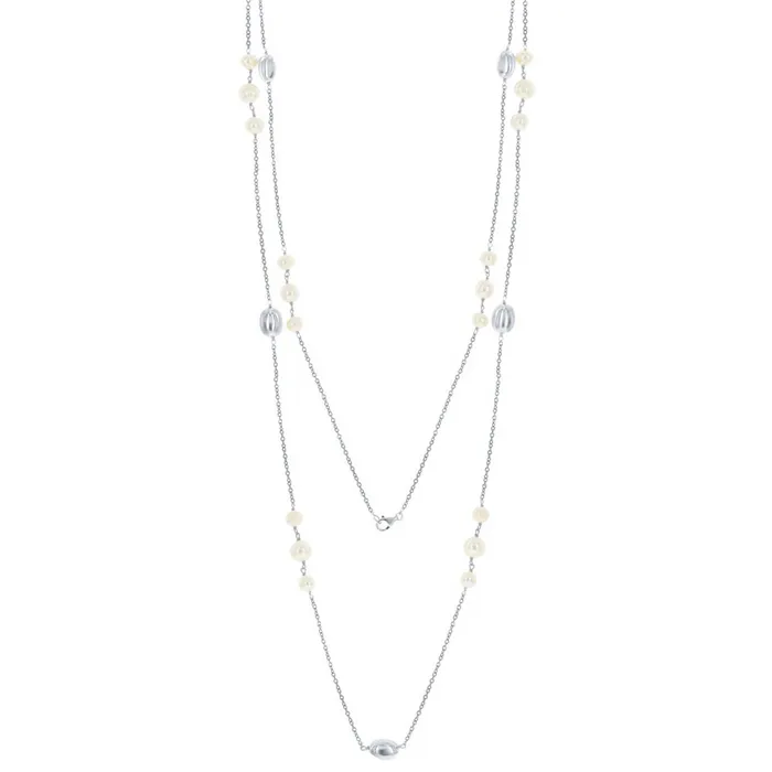 Classic Necklaces Classic Womens Necklace Sterling Silver Round FWP with Shiny Oval Beads M5448 Classic Necklaces Classic Womens Necklace Sterling Silver Round FWP with Shiny Oval Beads M5448